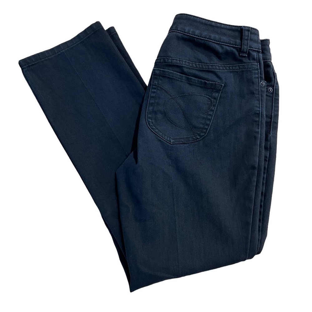 Chico's Platinum Denim Jeans Women Size 0 Short Black Straight Leg Stretch Pants